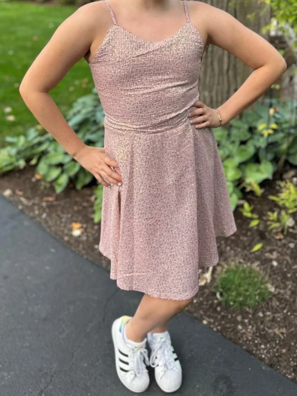 Sparkly Sequin Pink Sleeveless A-Line Racerback Dress